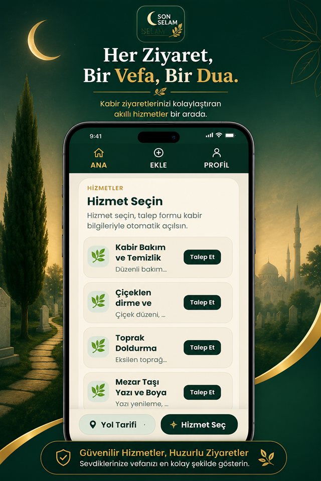 Son Selam uygulamasında hizmet seçme ekranı